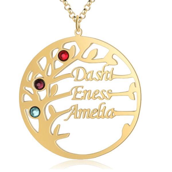 Personalized Mother Daughter Family Tree Necklace with Custom Nameplate & 3 Birthstones, Best Gift for Family Members & Friends-Customized Jewel