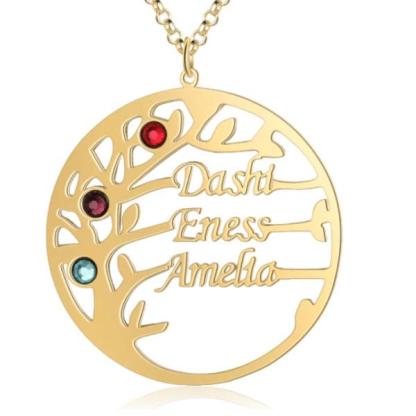 Personalized Mother Daughter Family Tree Necklace with Custom Nameplate & 3 Birthstones, Best Gift for Family Members & Friends-Customized Jewel