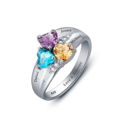 Personalized Sterling Silver Ring - Three Custom Names - Three Custom Birthstones - Customized Gifts-Customized Jewel