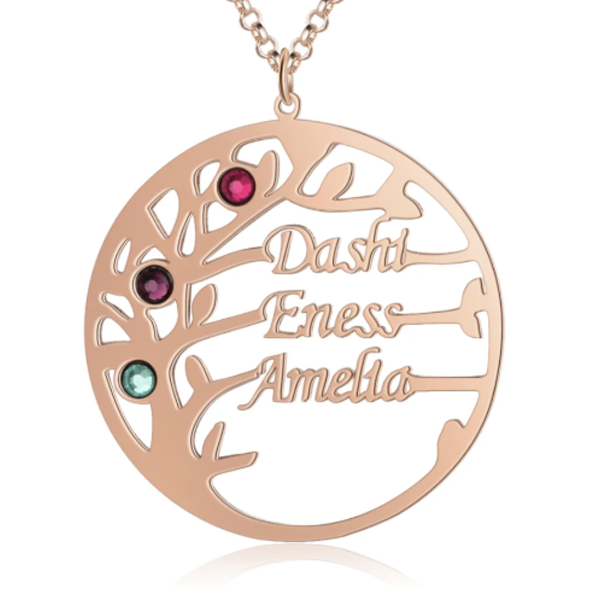 Personalized Mother Daughter Family Tree Necklace with Custom Nameplate & 3 Birthstones, Best Gift for Family Members & Friends-Customized Jewel