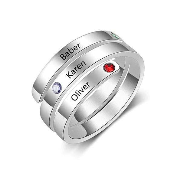 Personalized Silver Ring - Three Custom Names - Three Custom Birthstones - Customized Gifts-Customized Jewel