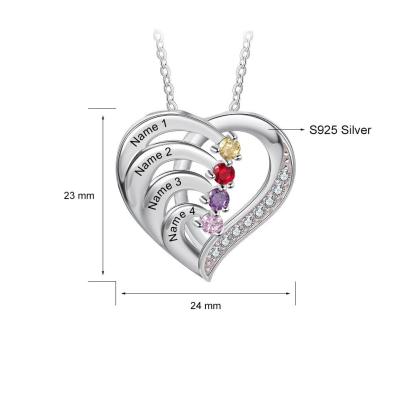 Into Love Sterling Silver Necklace - 4 Birthstone & Custom Names-Customized Jewel