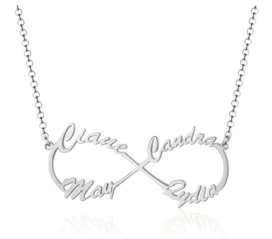 Personalized Sterling Silver Infinity Symbol 4 Custom Name Pendant Necklace, Gift for Family Members & Friends-Customized Jewel