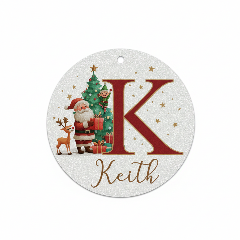 2D Flat - 1pc Personalized Christmas Silver Glitter A-Z Letter Decorative Hanging Ornament