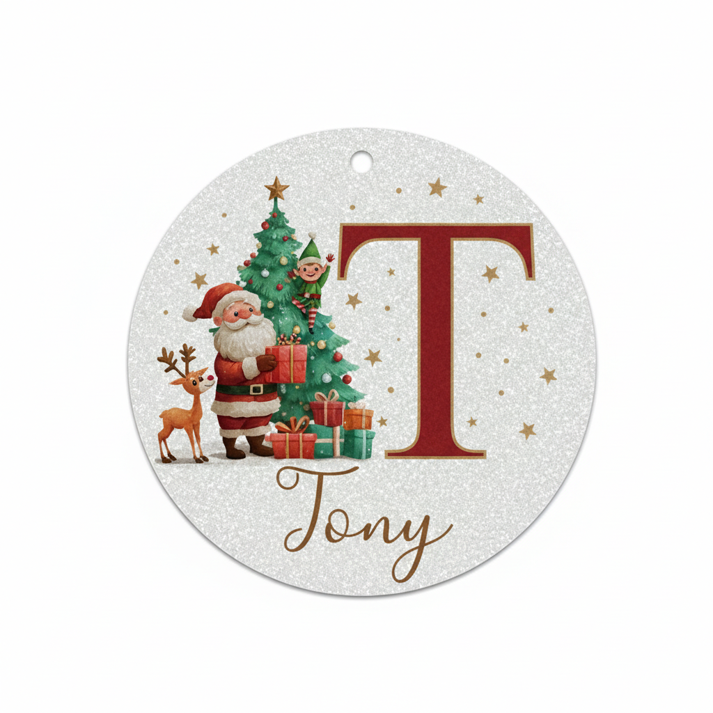 2D Flat - 1pc Personalized Christmas Silver Glitter A-Z Letter Decorative Hanging Ornament
