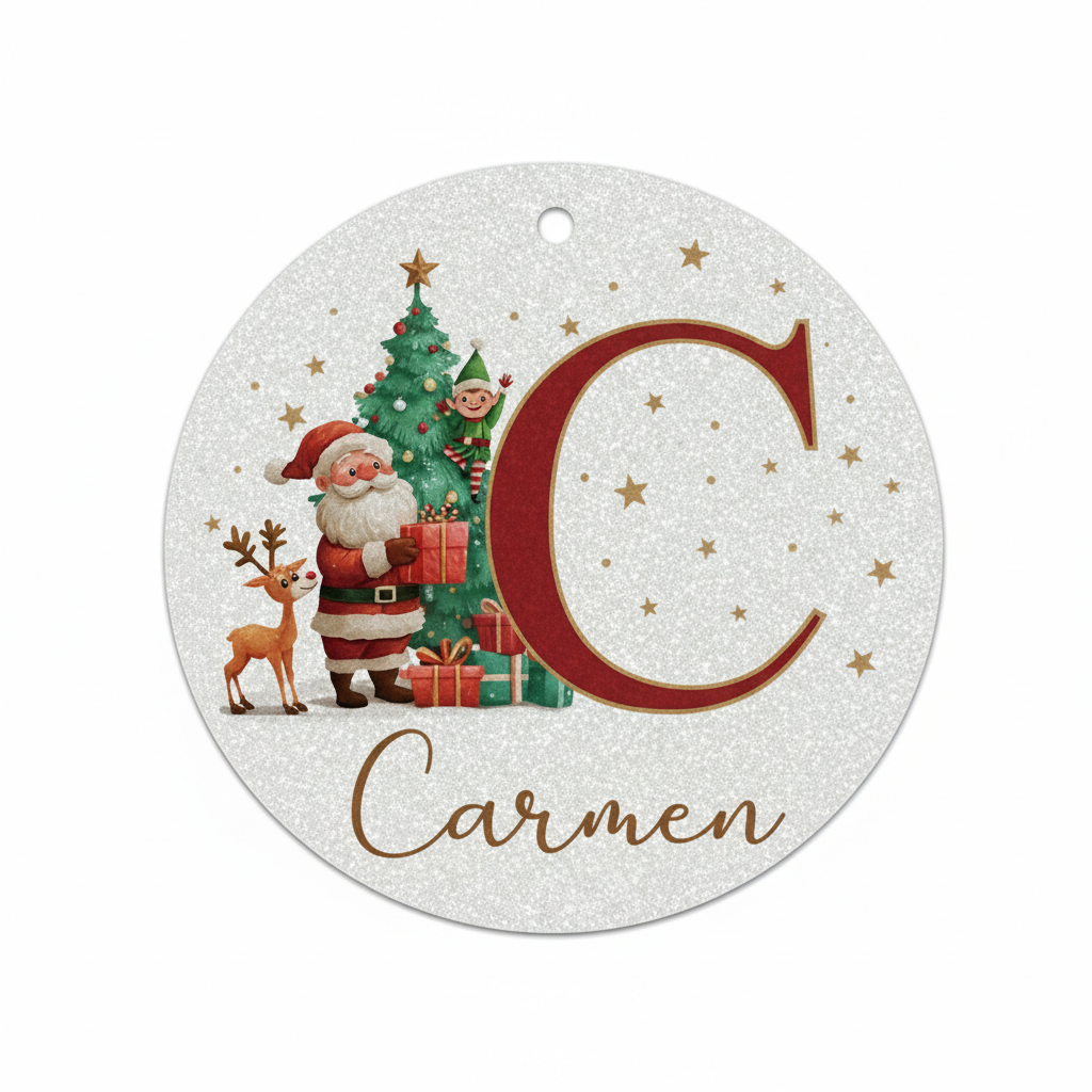 2D Flat - 1pc Personalized Christmas Silver Glitter A-Z Letter Decorative Hanging Ornament