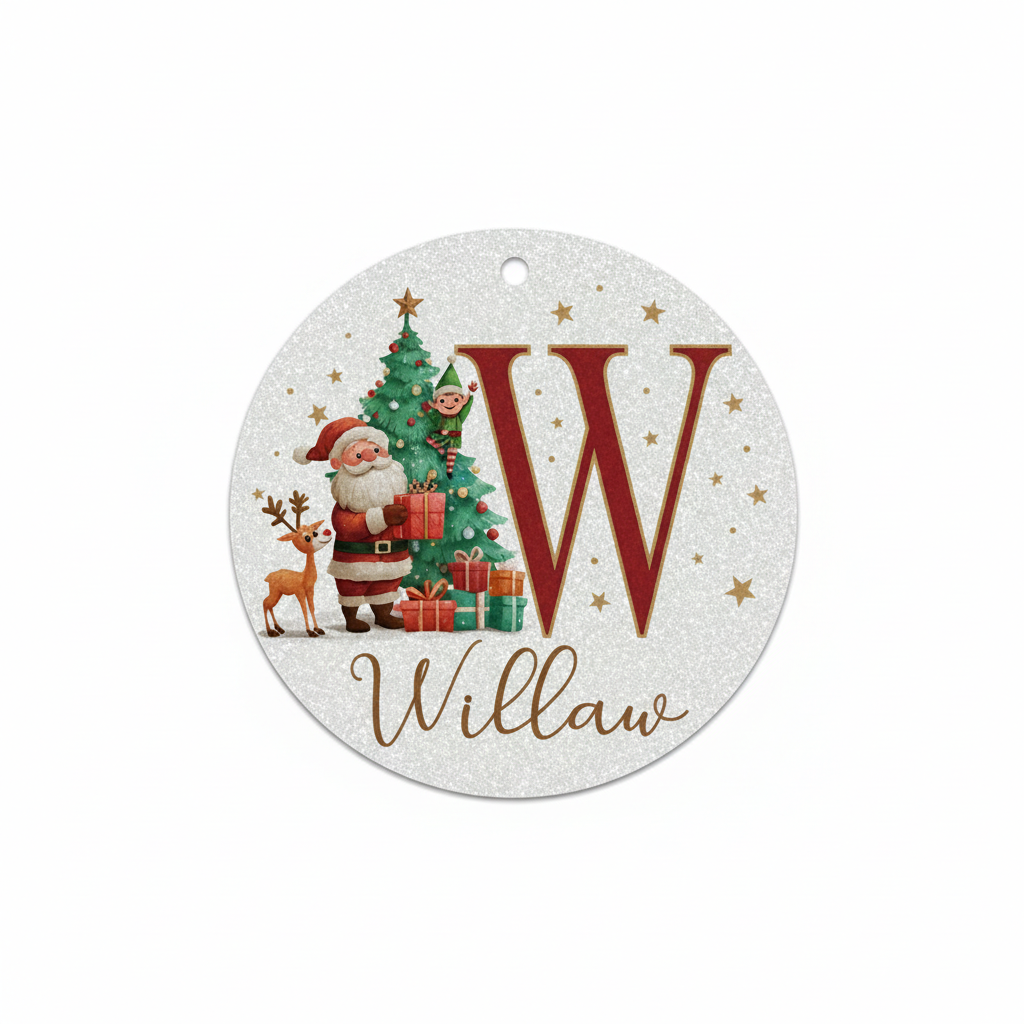 2D Flat - 1pc Personalized Christmas Silver Glitter A-Z Letter Decorative Hanging Ornament