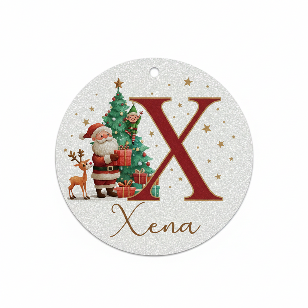 2D Flat - 1pc Personalized Christmas Silver Glitter A-Z Letter Decorative Hanging Ornament