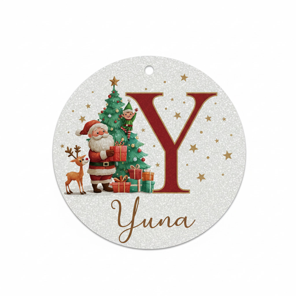 2D Flat - 1pc Personalized Christmas Silver Glitter A-Z Letter Decorative Hanging Ornament