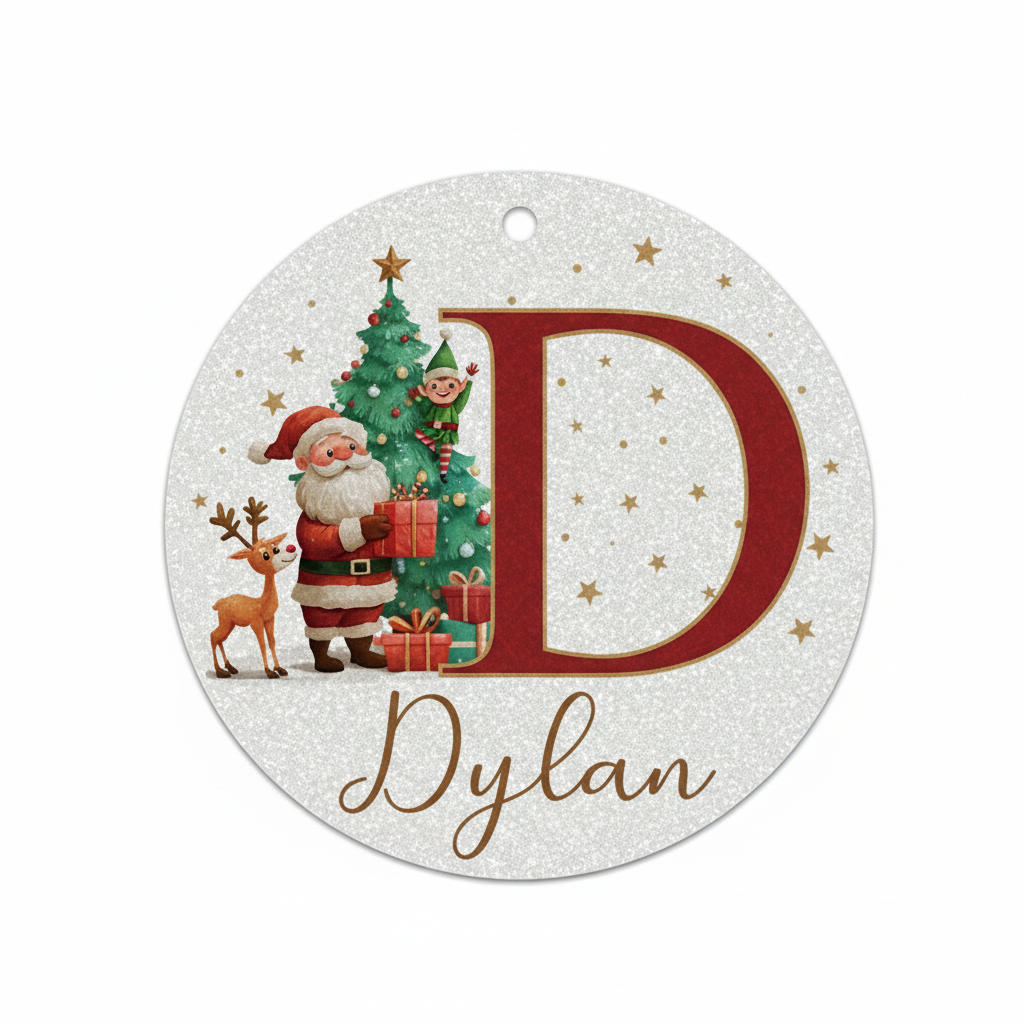2D Flat - 1pc Personalized Christmas Silver Glitter A-Z Letter Decorative Hanging Ornament