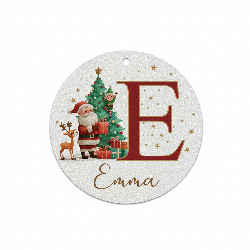 2D Flat - 1pc Personalized Christmas Silver Glitter A-Z Letter Decorative Hanging Ornament