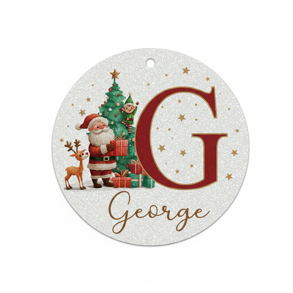 2D Flat - 1pc Personalized Christmas Silver Glitter A-Z Letter Decorative Hanging Ornament