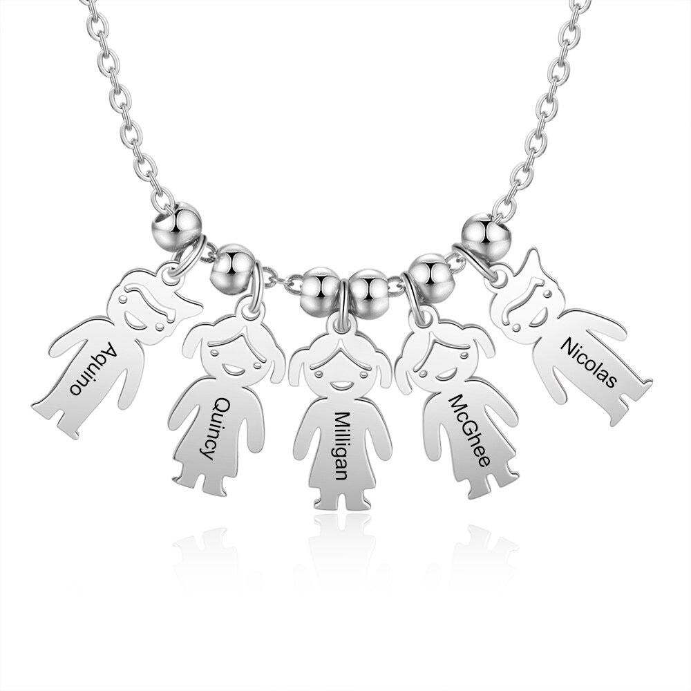 My Children Engraved Sterling Silver Necklace - 5 Custom Name & Birthstones-Customized Jewel