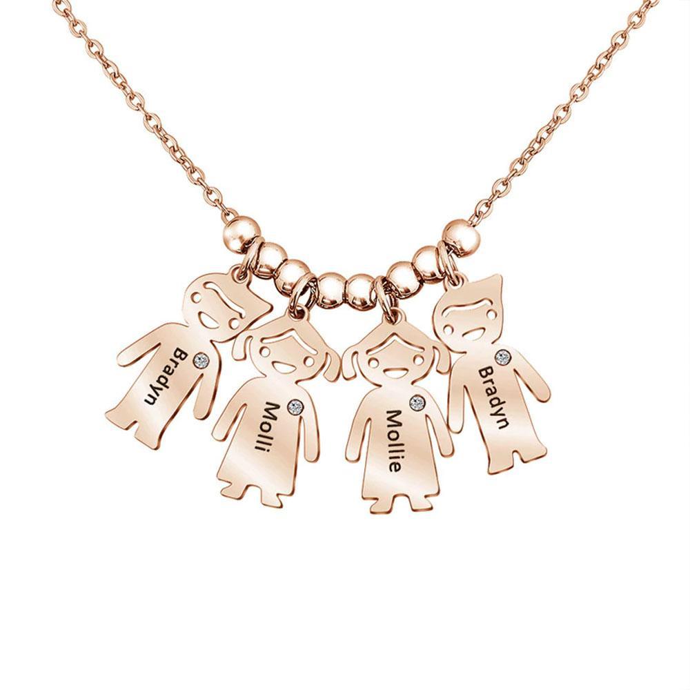 My Children Engraved Sterling Silver Necklace - 4 Custom Name & Birthstones-Customized Jewel