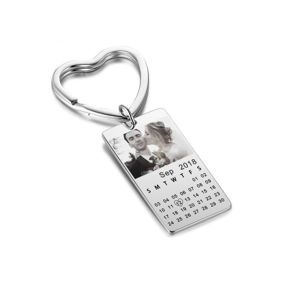 Custom Photo & Date Engraved Heart Keyring-Customized Jewel