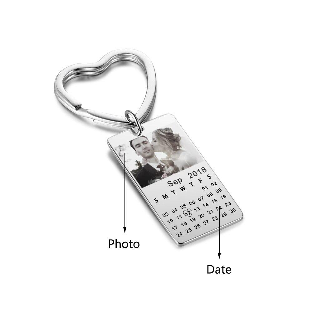 Custom Photo & Date Engraved Heart Keyring-Customized Jewel