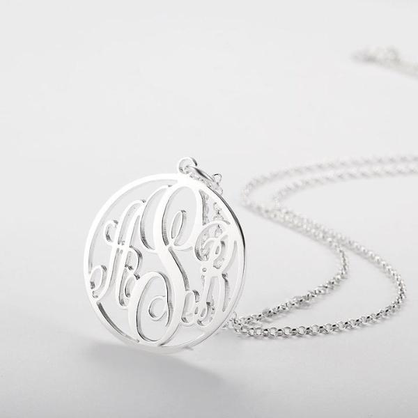 Personalized 925 Sterling Silver Hollow Round Pendant Necklace, Engrave Initials Necklace, Gift Jewelry for Friends & Family-Customized Jewel