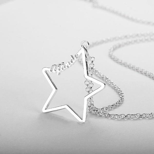 Personalized 925 Sterling Silver Star Necklace, Name Engraved Pendant Necklaces, Jewelry Gift for Women-Customized Jewel