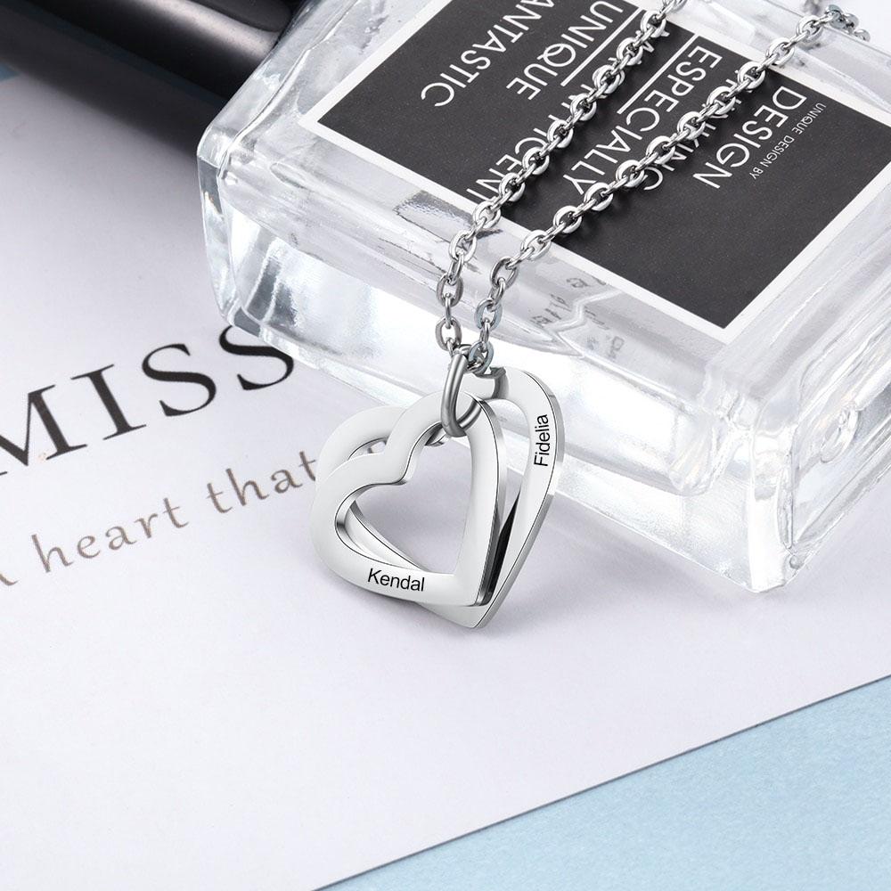 Hollow Heart Sterling Silver Necklace - 2 Custom Names-Customized Jewel