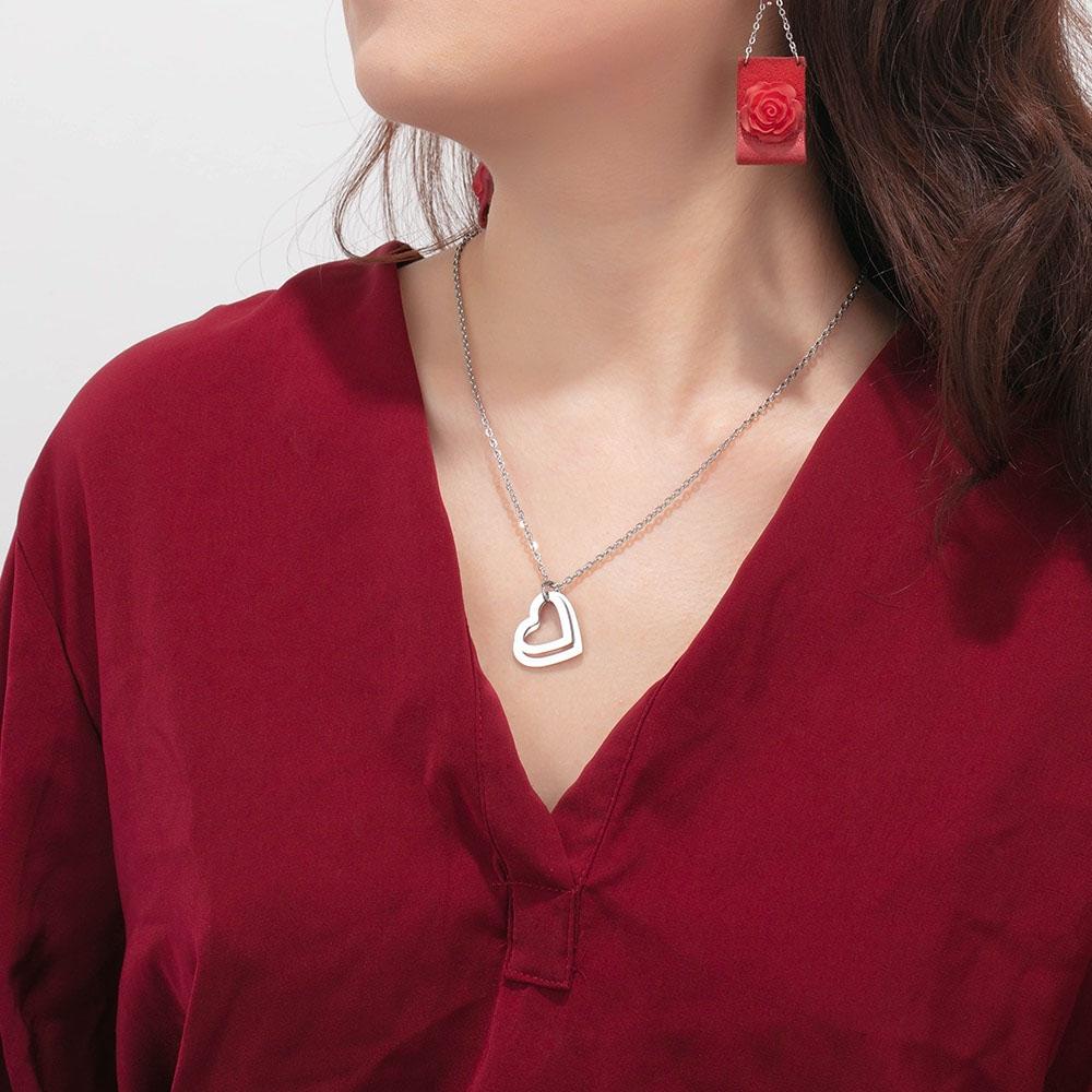 Hollow Heart Sterling Silver Necklace - 2 Custom Names-Customized Jewel