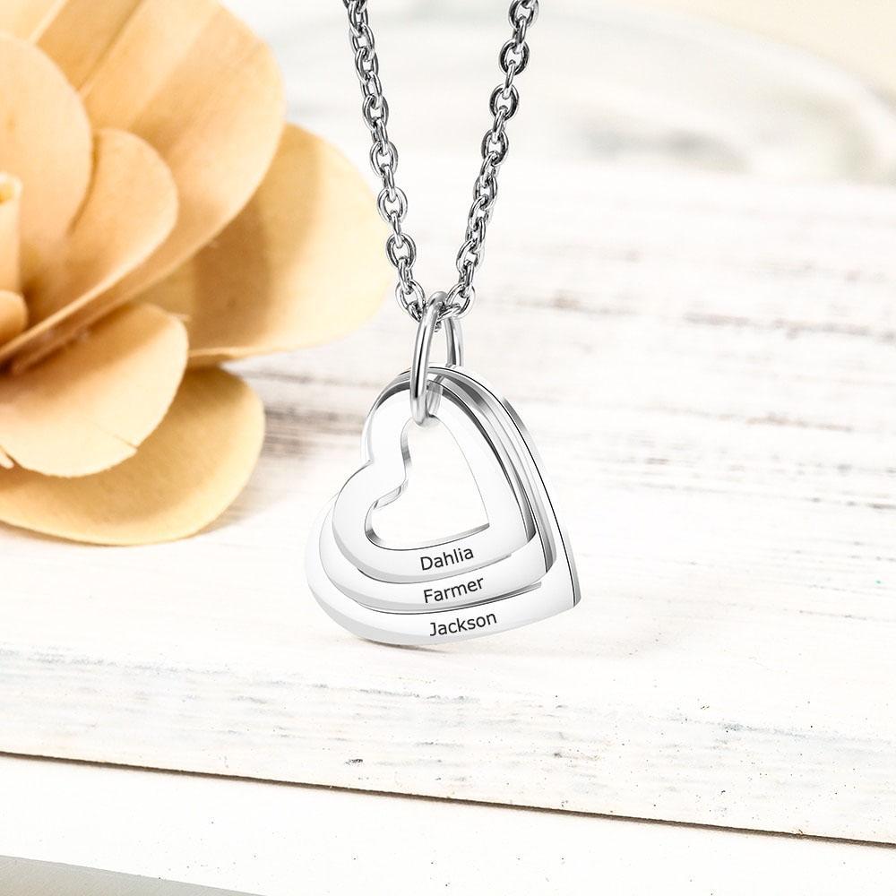 Hollow Heart Sterling Silver Necklace - 3 Custom Names-Customized Jewel