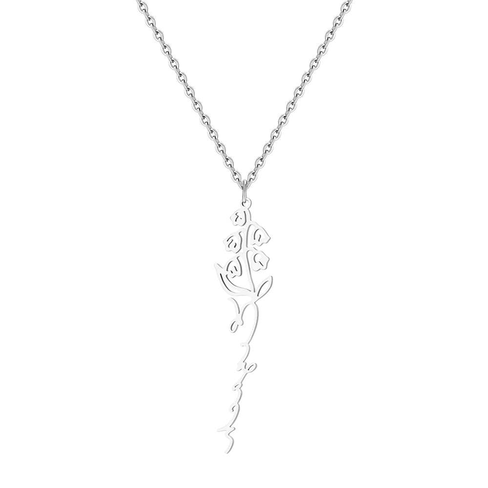 Customizable Floral Outline Pendant Necklace With Chain-Customized Jewel