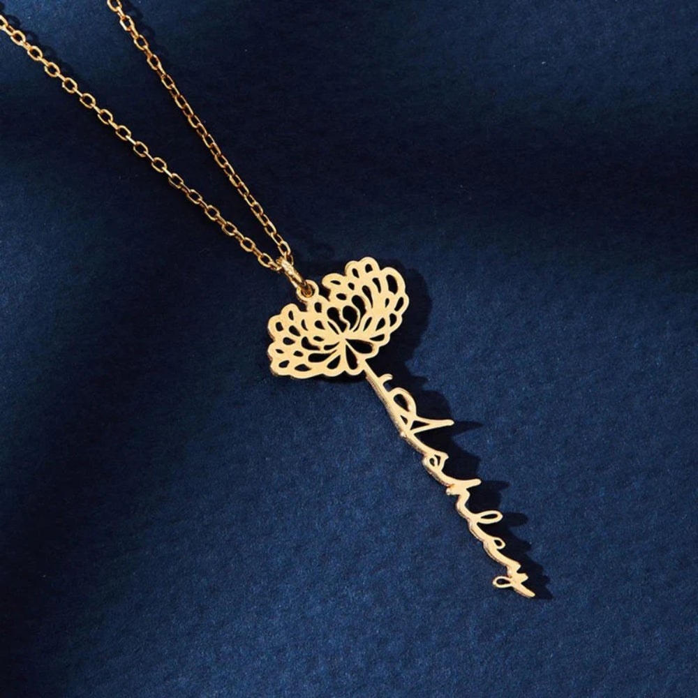 Customizable Floral Outline Pendant Necklace With Chain-Customized Jewel