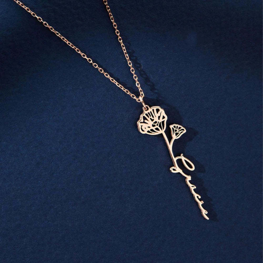 Customizable Floral Outline Pendant Necklace With Chain-Customized Jewel
