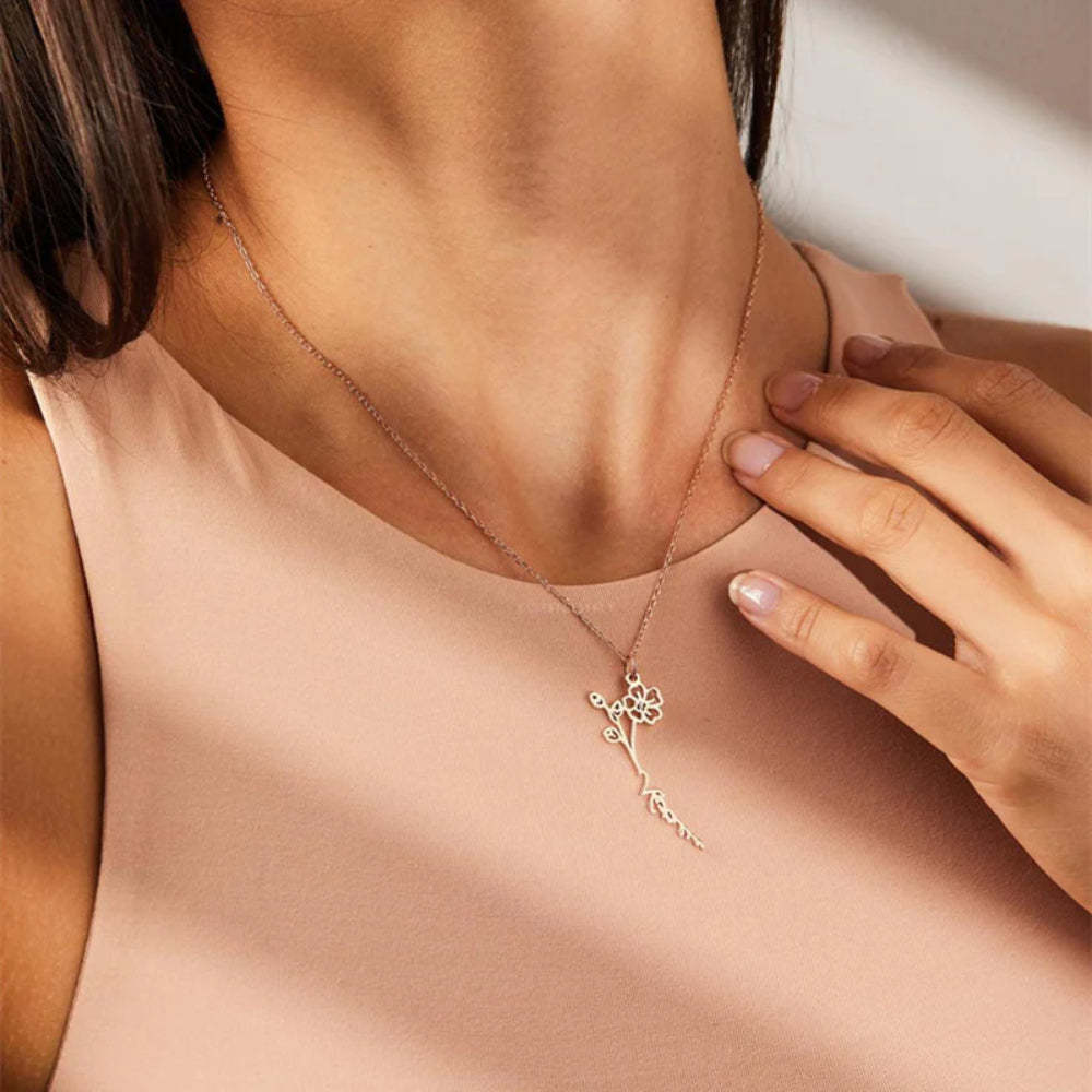 Customizable Floral Outline Pendant Necklace With Chain-Customized Jewel