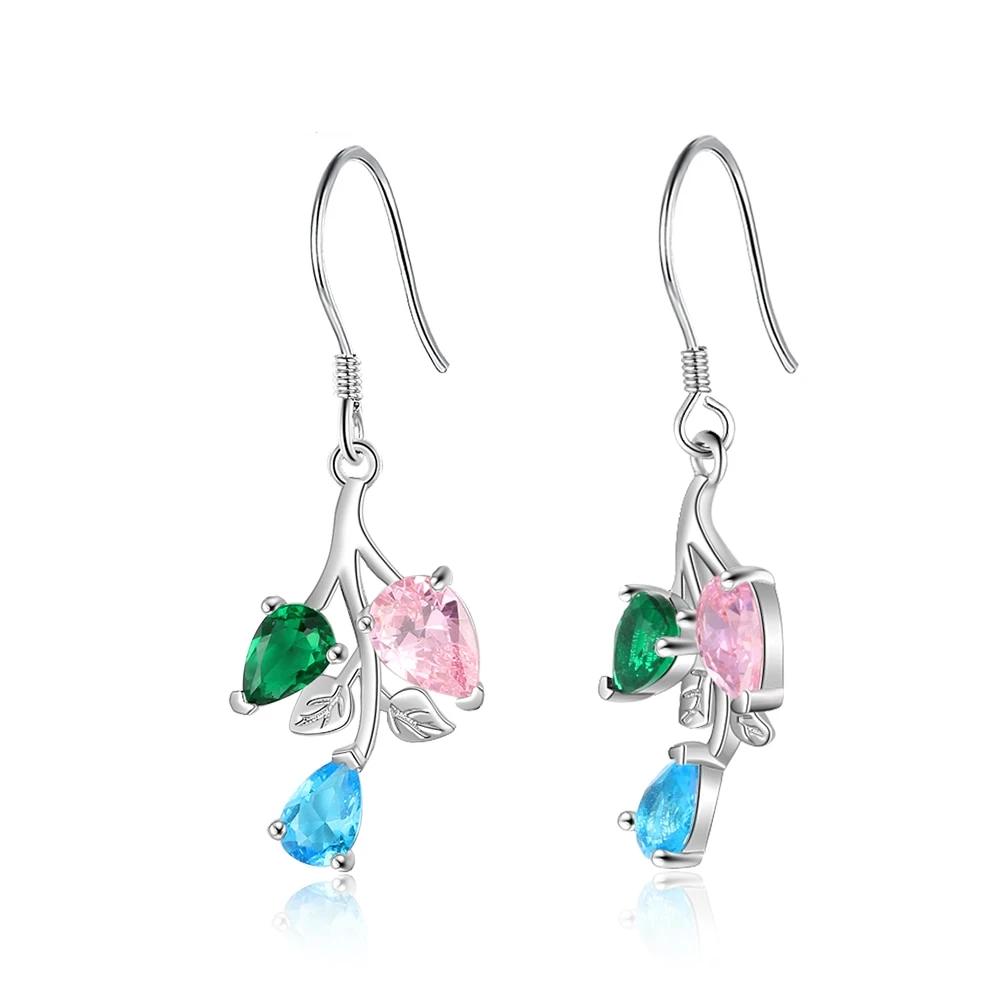 Personalized Drop Branch Leaf Dangle Earrings with Customized 3 Birthstones, Gift Earrings for Women-Customized Jewel