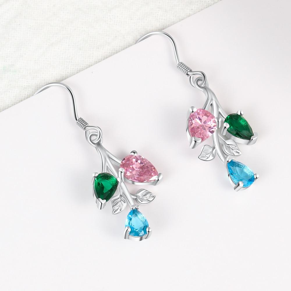 Personalized Drop Branch Leaf Dangle Earrings with Customized 3 Birthstones, Gift Earrings for Women-Customized Jewel