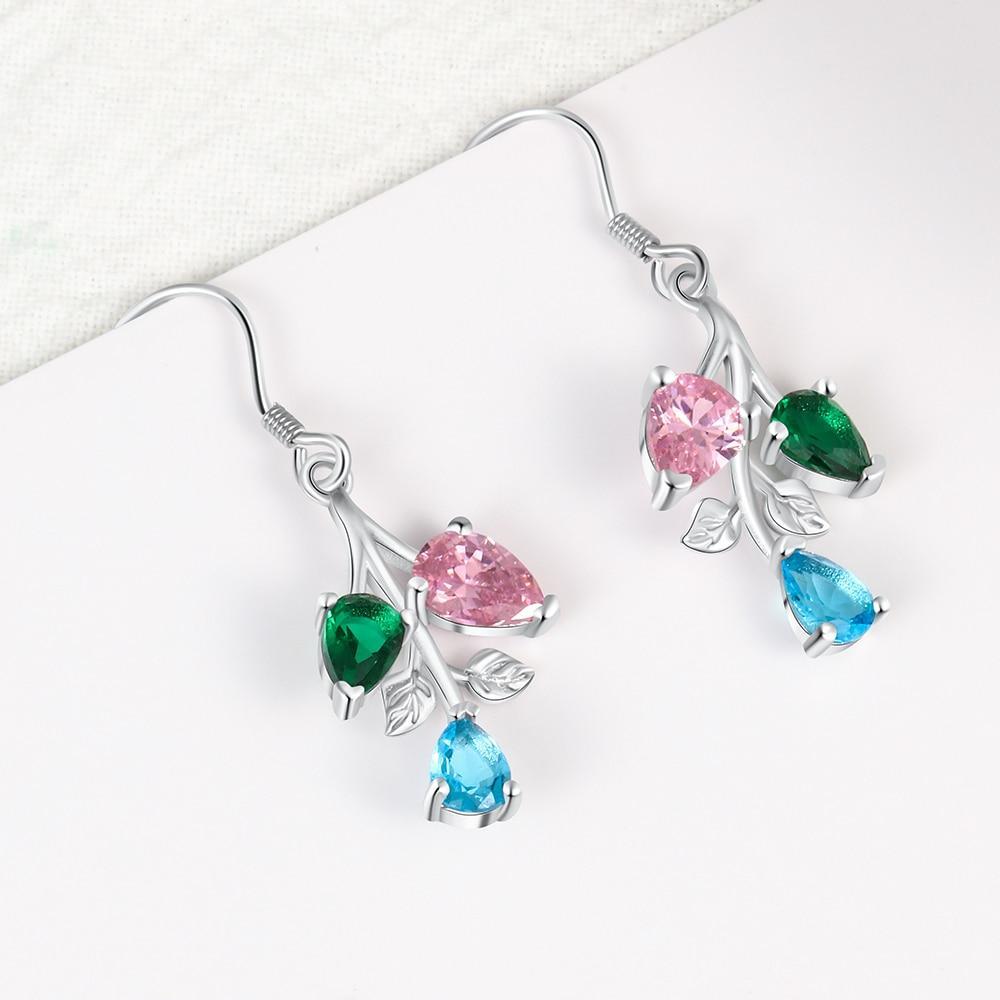 Personalized Drop Branch Leaf Dangle Earrings with Customized 3 Birthstones, Gift Earrings for Women-Customized Jewel
