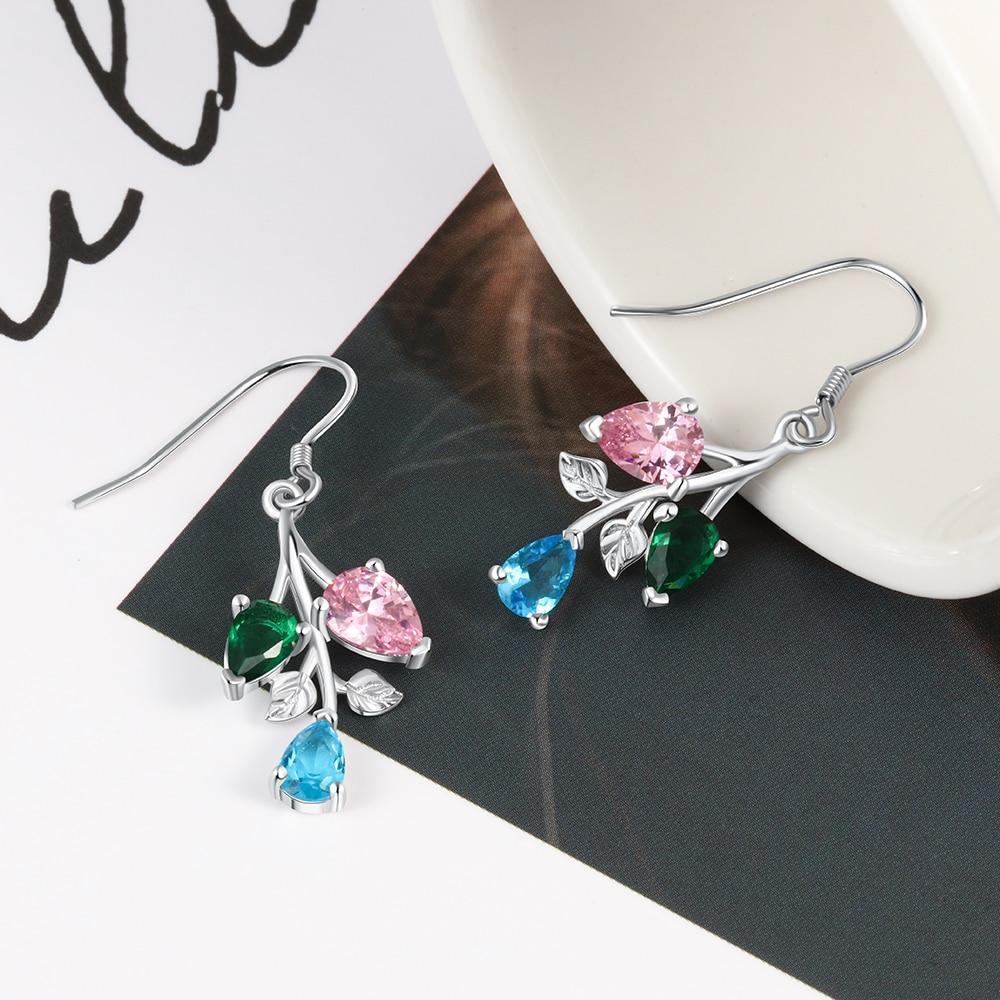 Personalized Drop Branch Leaf Dangle Earrings with Customized 3 Birthstones, Gift Earrings for Women-Customized Jewel