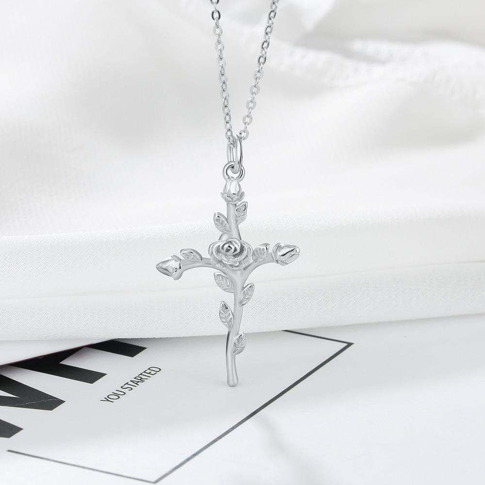 Vintage Rose Cross 925 Sterling Silver Pendant Necklace for Women Fashion Gold/Rose Color Party Jewelry Gift-Customized Jewel