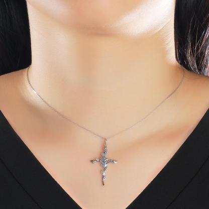 Vintage Rose Cross 925 Sterling Silver Pendant Necklace for Women Fashion Gold/Rose Color Party Jewelry Gift-Customized Jewel