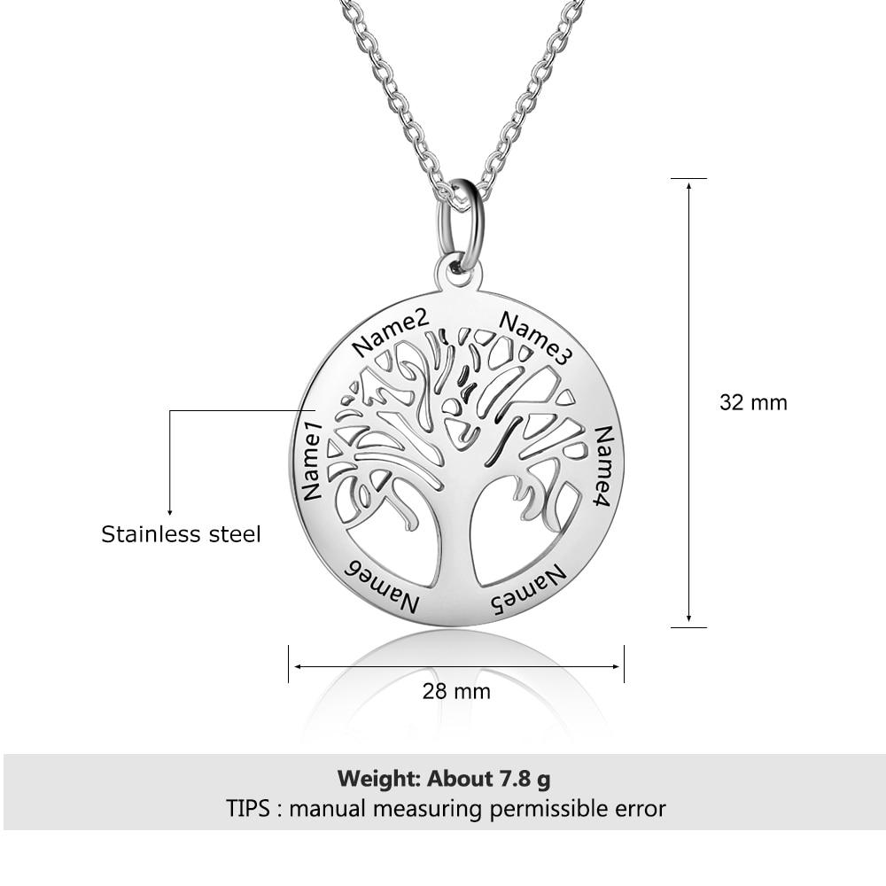 Personalized Stainless Steel Tree Of Life Names Engraved Pendant Necklace, Fashion Jewelry Gift for Mom-Customized Jewel