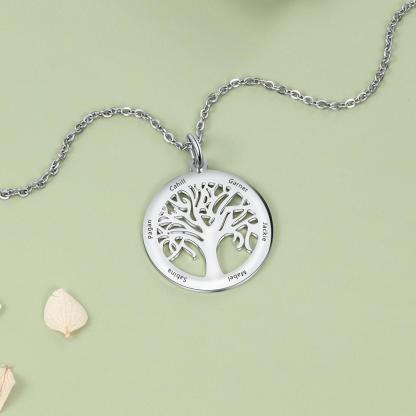 Personalized Stainless Steel Tree Of Life Names Engraved Pendant Necklace, Fashion Jewelry Gift for Mom-Customized Jewel