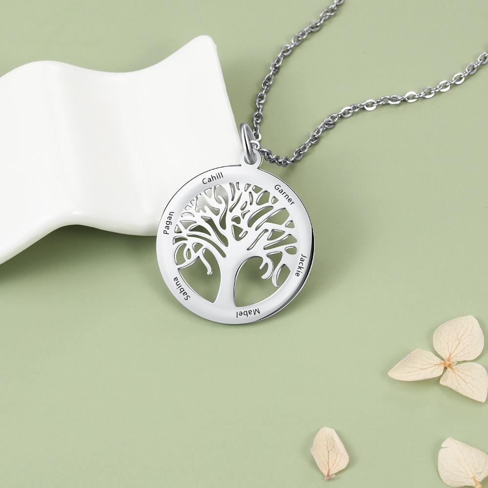 Personalized Stainless Steel Tree Of Life Names Engraved Pendant Necklace, Fashion Jewelry Gift for Mom-Customized Jewel