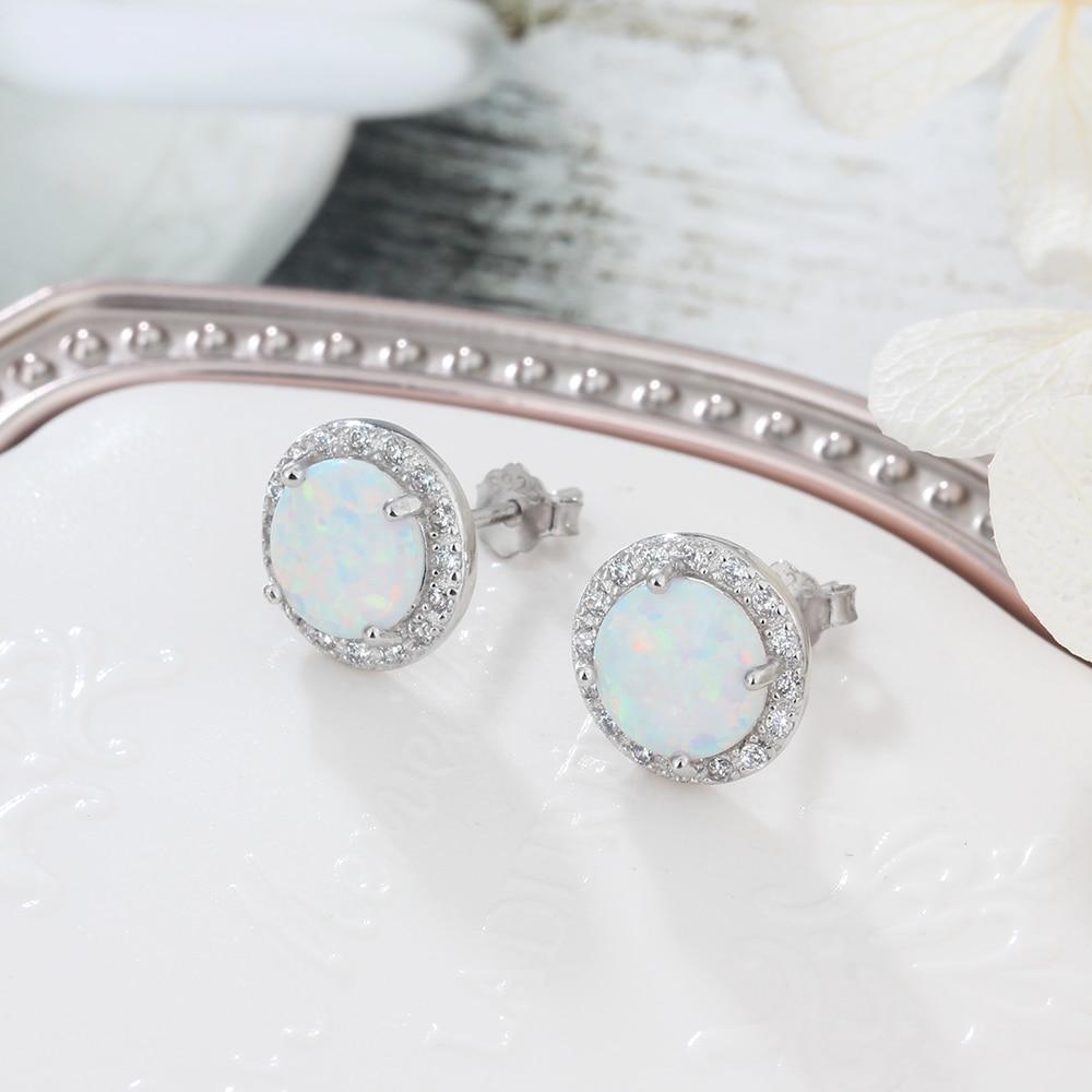 925 Sterling Silver Fashion Earrings for Women – 10mm Blue Opal Stone – Ocean Style Stud Earrings – Trendy Jewelry Gift for Her-Customized Jewel