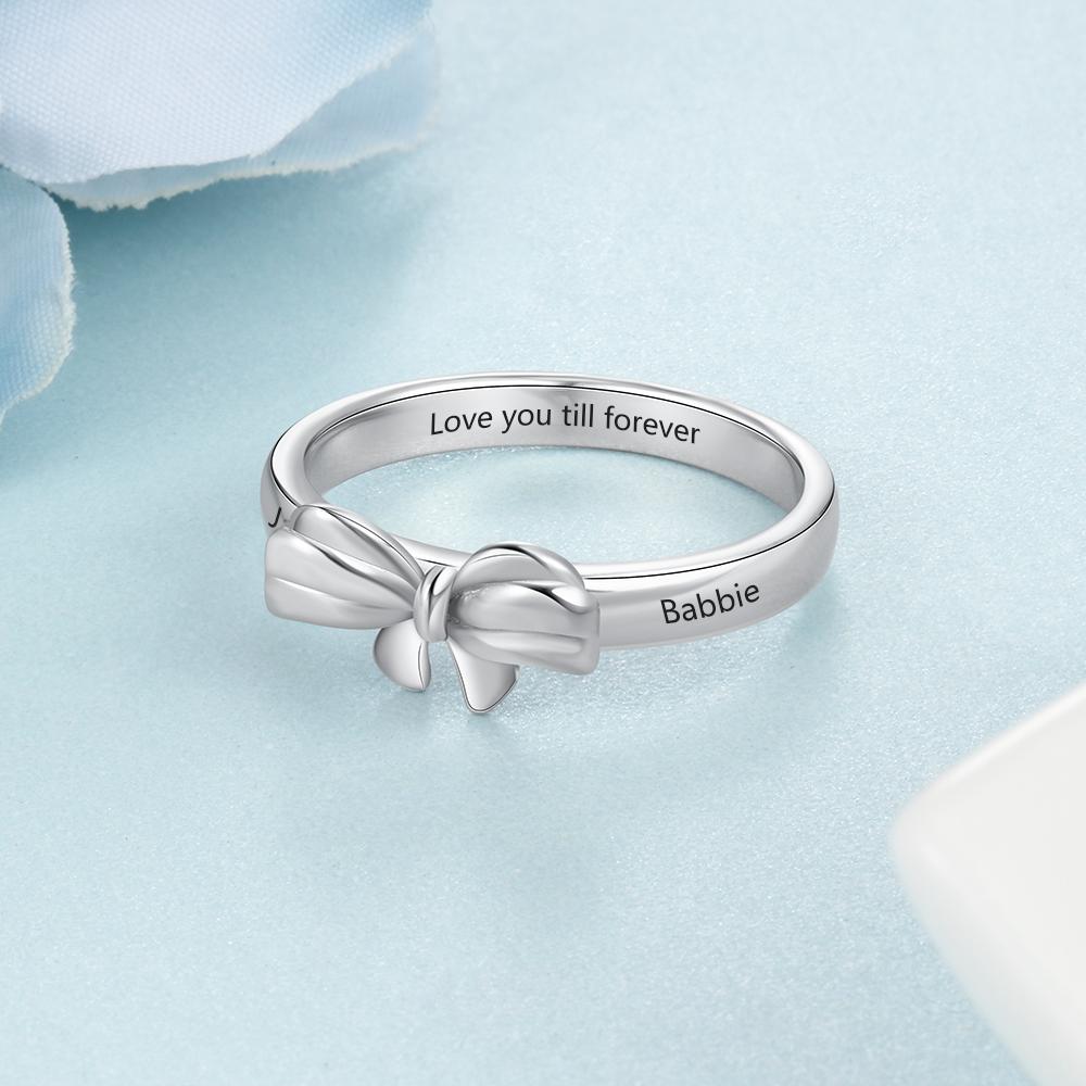 Personalized Name Engraved Bowknot Rings, Fashion Jewelry Gift for Best friends, Siblings & Parents-Customized Jewel