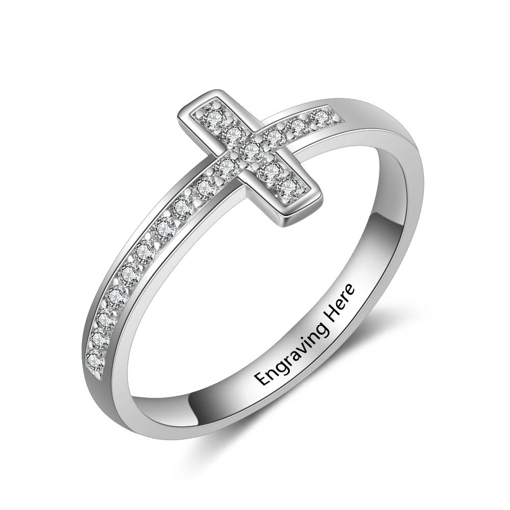 Diamond Cross - Personalized Sterling Silver Ring-Customized Jewel