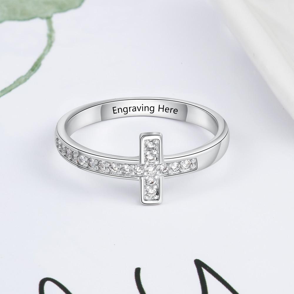 Diamond Cross - Personalized Sterling Silver Ring-Customized Jewel