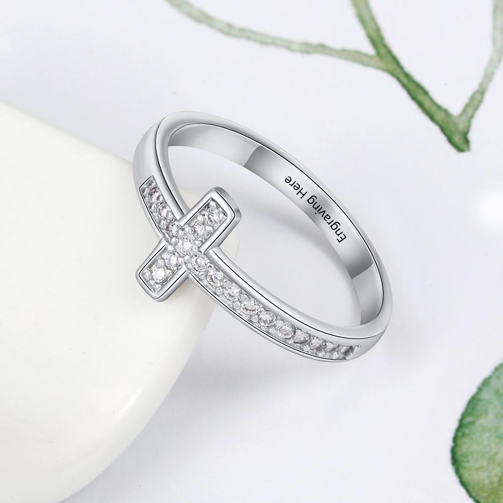 Diamond Cross - Personalized Sterling Silver Ring-Customized Jewel