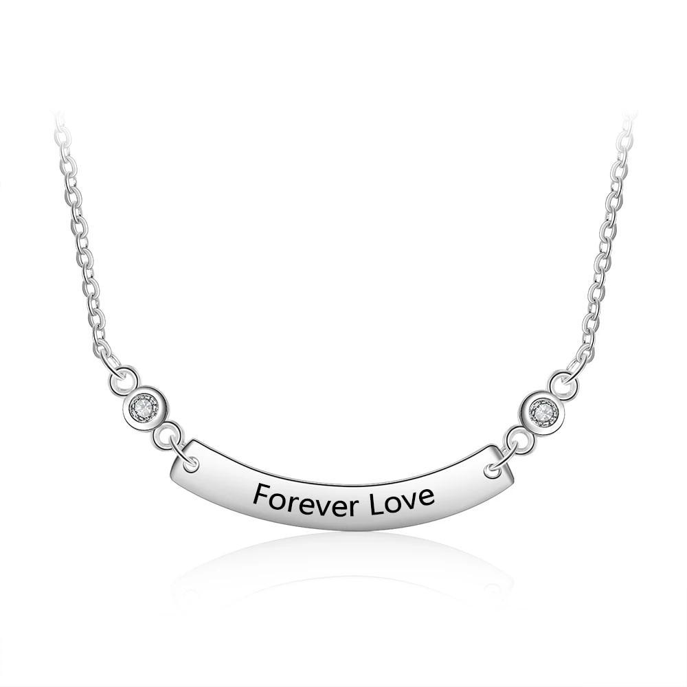 Personalized Stainless Steel Necklace with Customized Engrave Curved Name Bar Pendant, Trendy Gift for Girls-Customized Jewel