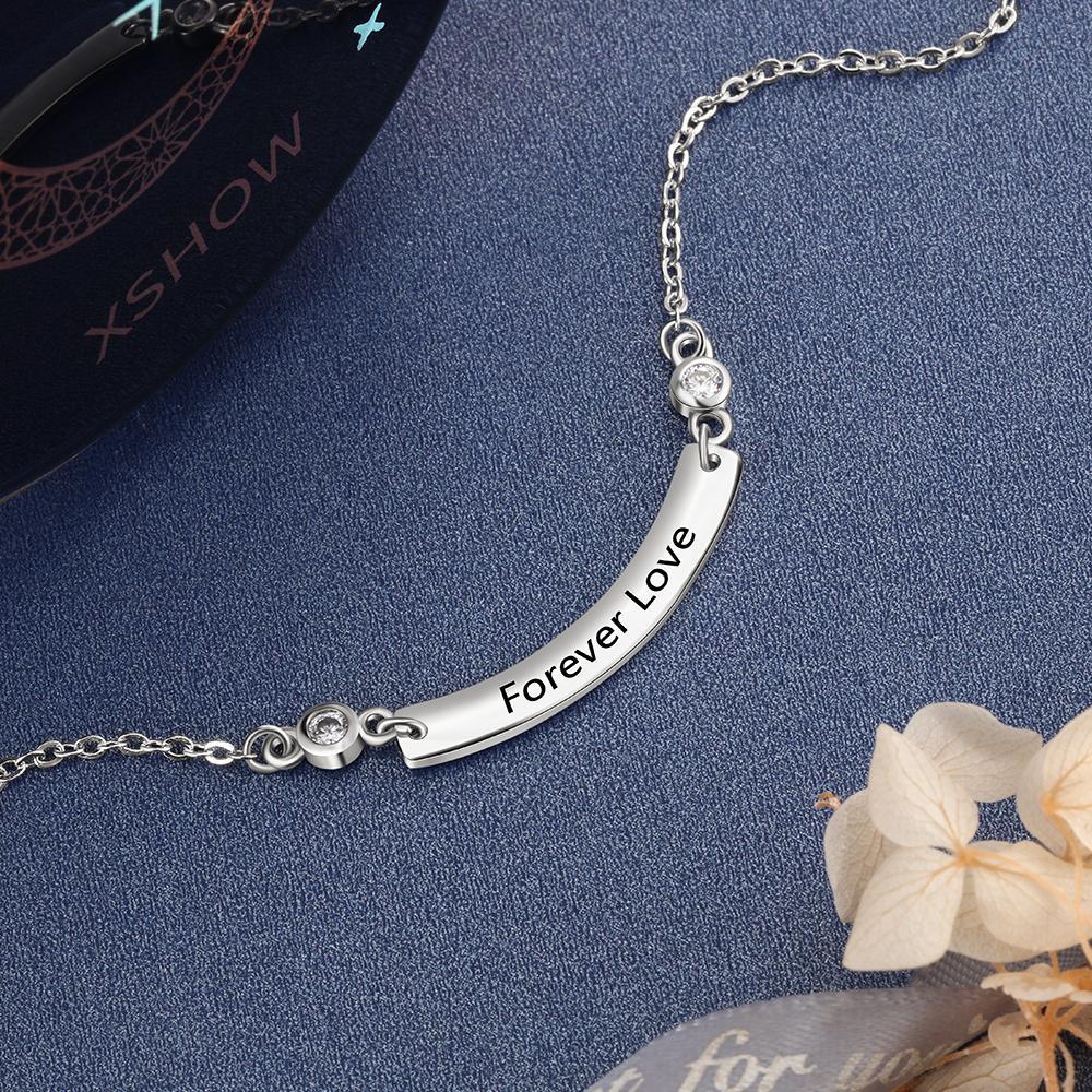 Personalized Stainless Steel Necklace with Customized Engrave Curved Name Bar Pendant, Trendy Gift for Girls-Customized Jewel