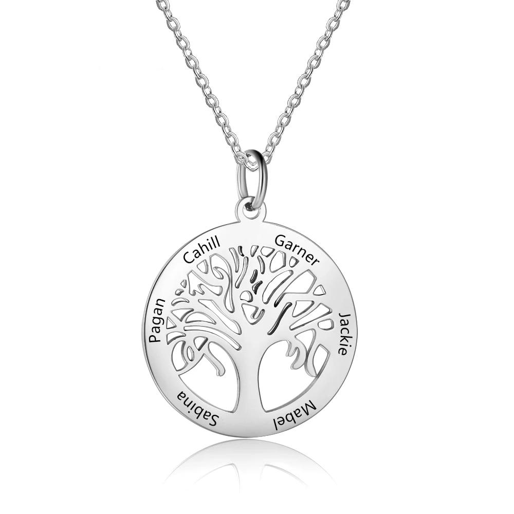 Personalized Stainless Steel Tree Of Life Names Engraved Pendant Necklace, Fashion Jewelry Gift for Mom-Customized Jewel