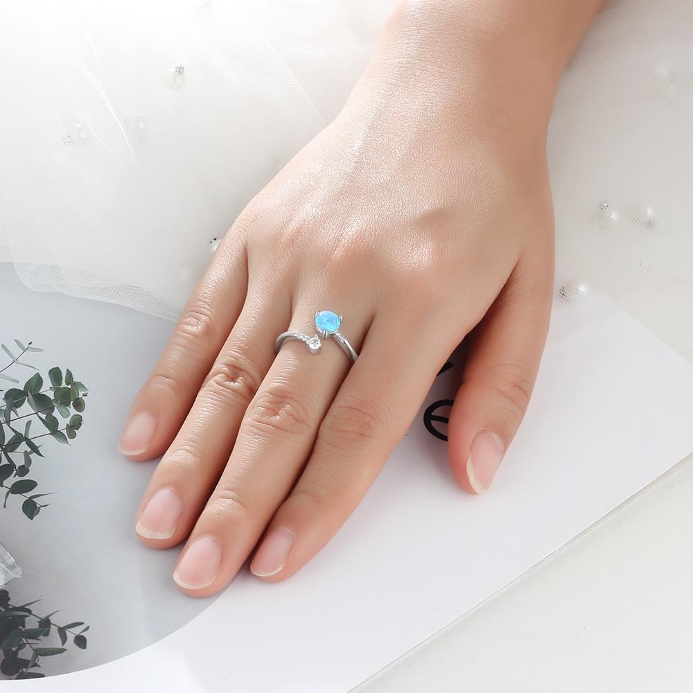 Elegant Sterling Silver Wrap Adjustable Ring Blue Pink White Opal Rings for Women Female Wedding-Customized Jewel