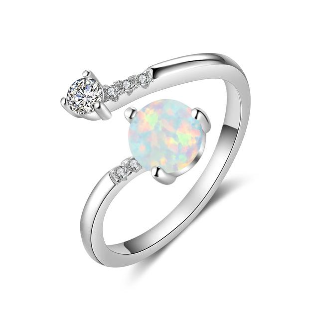 Elegant Sterling Silver Wrap Adjustable Ring Blue Pink White Opal Rings for Women Female Wedding-Customized Jewel