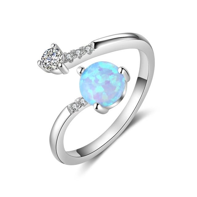 Elegant Sterling Silver Wrap Adjustable Ring Blue Pink White Opal Rings for Women Female Wedding-Customized Jewel