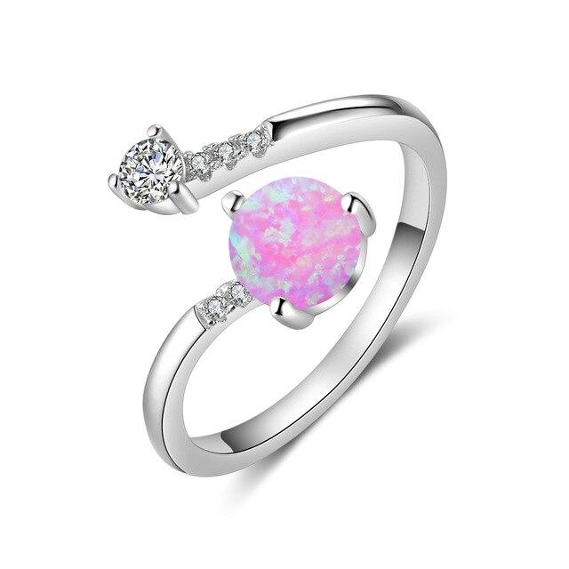 Elegant Sterling Silver Wrap Adjustable Ring Blue Pink White Opal Rings for Women Female Wedding-Customized Jewel